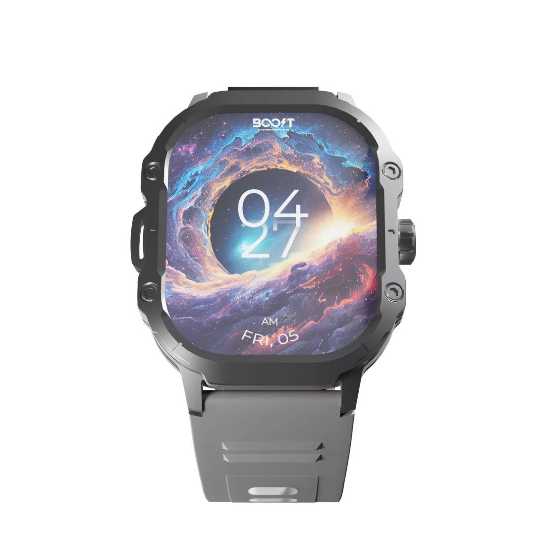 Front view displaying Bluetooth calling dialer on Boost Smart Watch Lightning Silver
