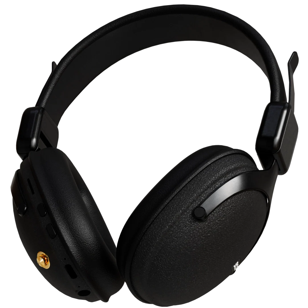 Close-up view of earcup controls on Boost Note bluetooth headset in Black