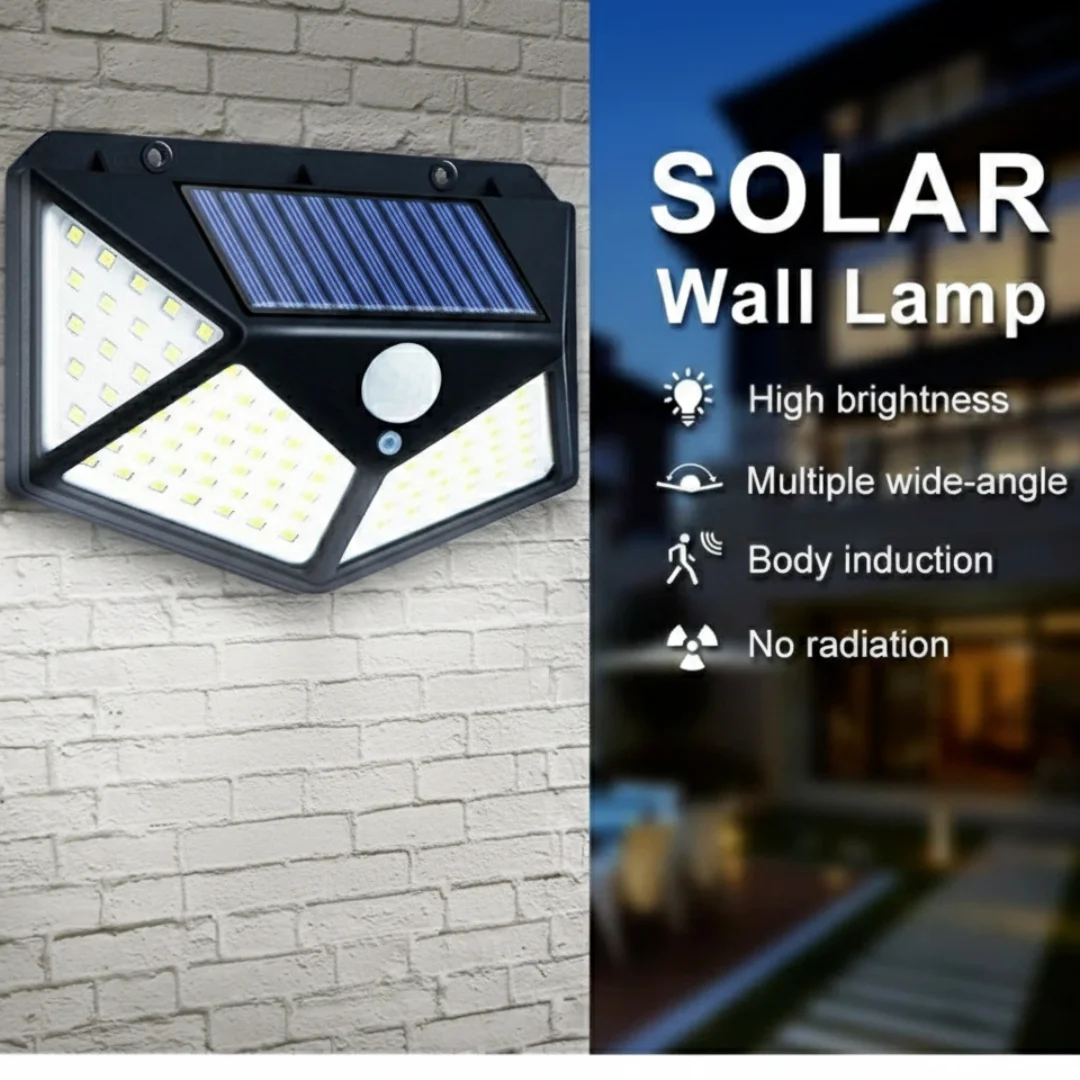 BK-100 solar wall light featuring a 5.5V 1W solar panel and a high-capacity 1800mAh rechargeable battery.