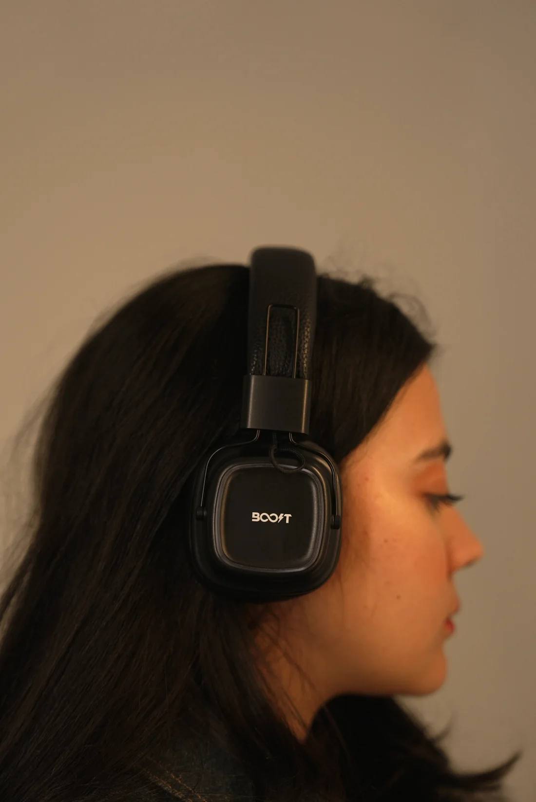 Side view of earcup controls on Boost Harmony retro wireless headset