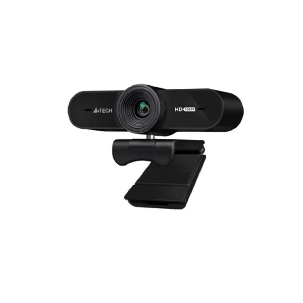 The silicon-lined protective hook clip of an A4Tech 1080p webcam adjusting to fit a laptop monitor