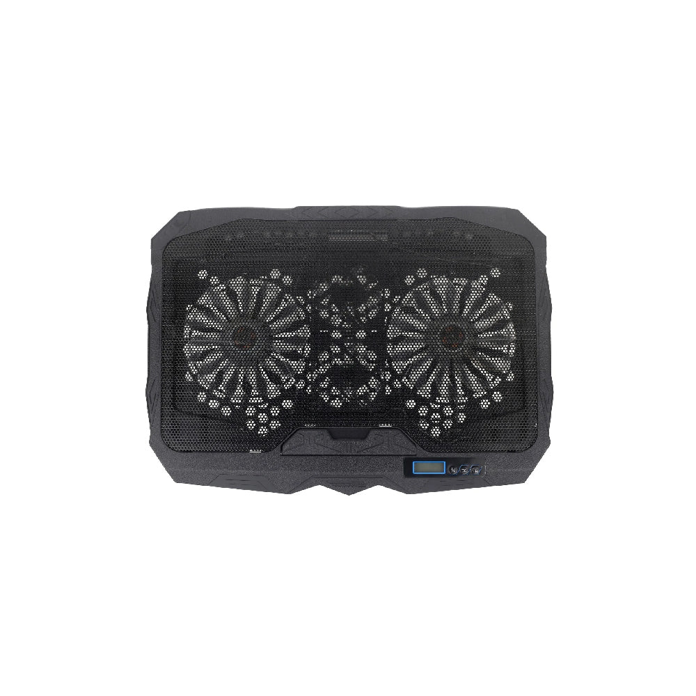 Gaming notebook resting securely on CoolBell CB-18 laptop cooling stand