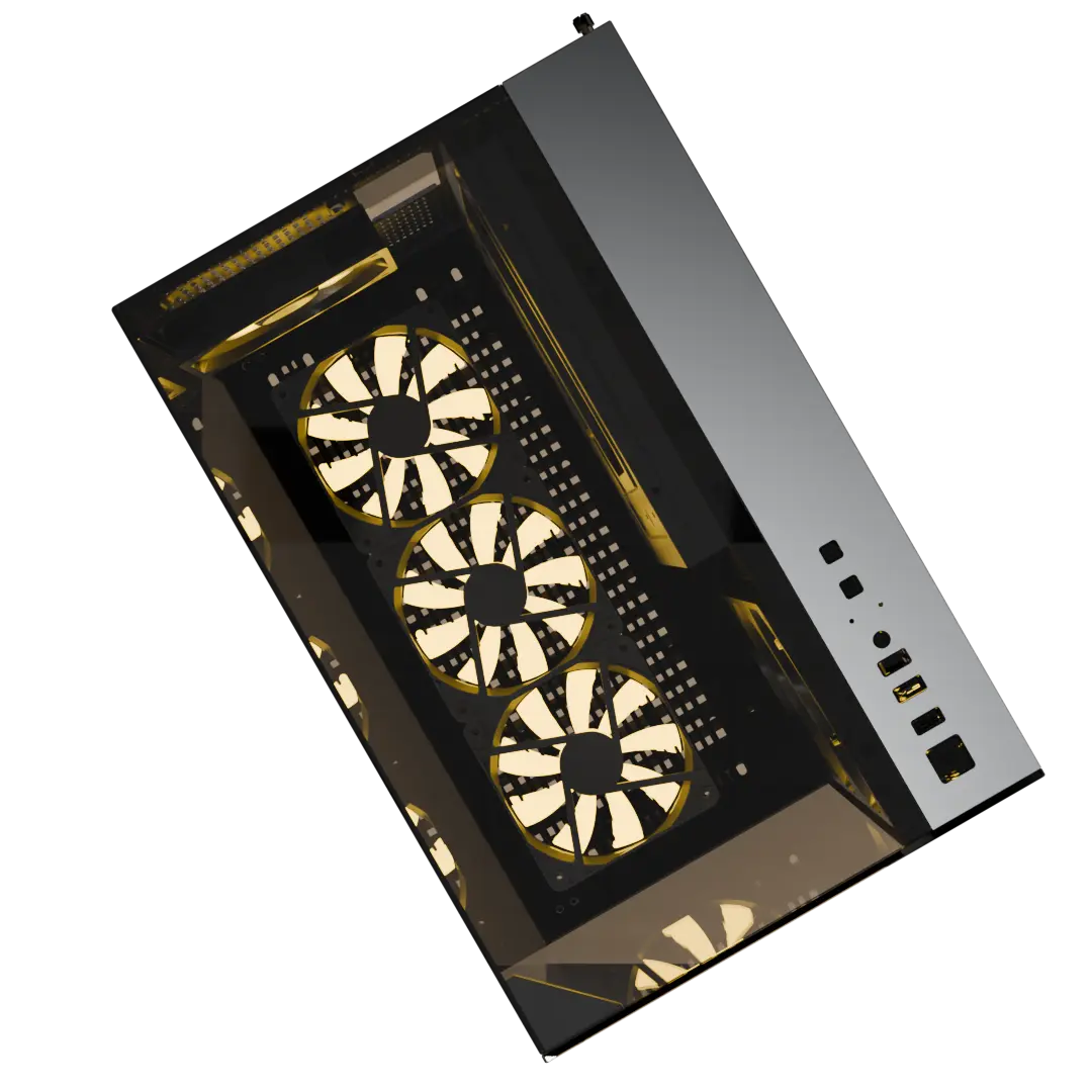 Dimensional clearance breakdown diagram of Boost X200 chassis highlighting ATX motherboard clearance and 410mm GPU length