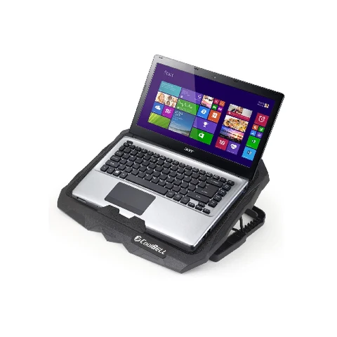 CoolBell CB-2X dual fan laptop cooling pad supporting a 15.6-inch gaming notebook