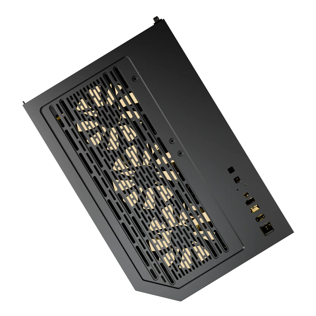 Top I/O port interface layout of Boost Enclosure X100 featuring USB 3.0, USB 2.0, and HD Audio jacks