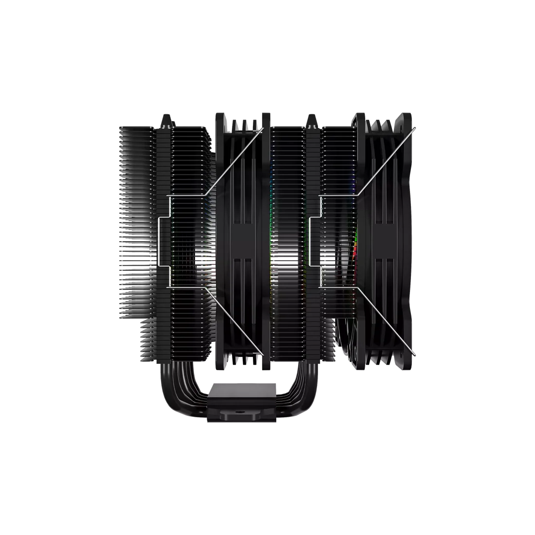 Top view of Boost Blizzard ARGB CPU Air Cooler showing addressable RGB fan illumination