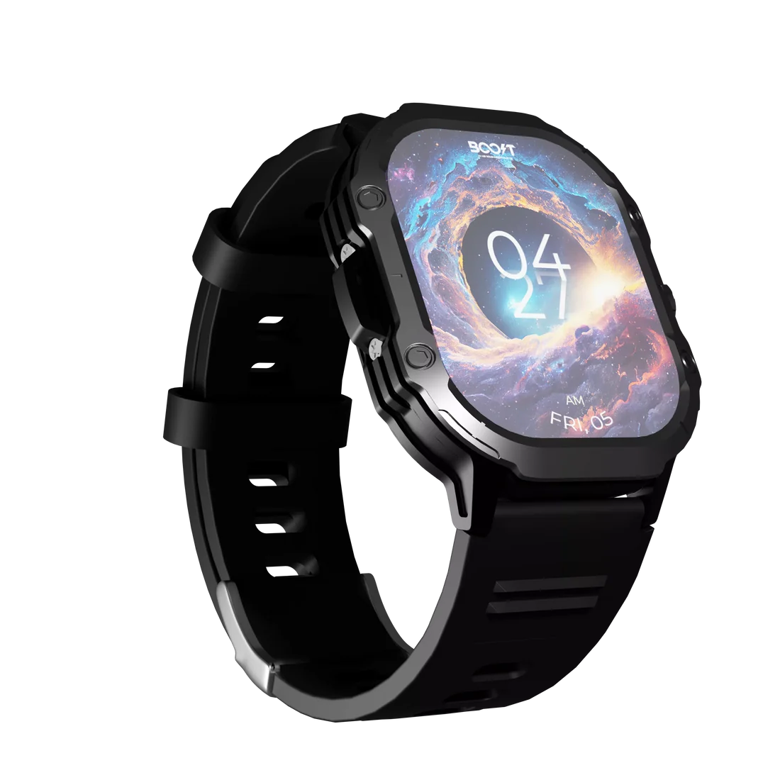Boost Cosmic Matte Black smartwatch presented with 2 included interchangeable straps