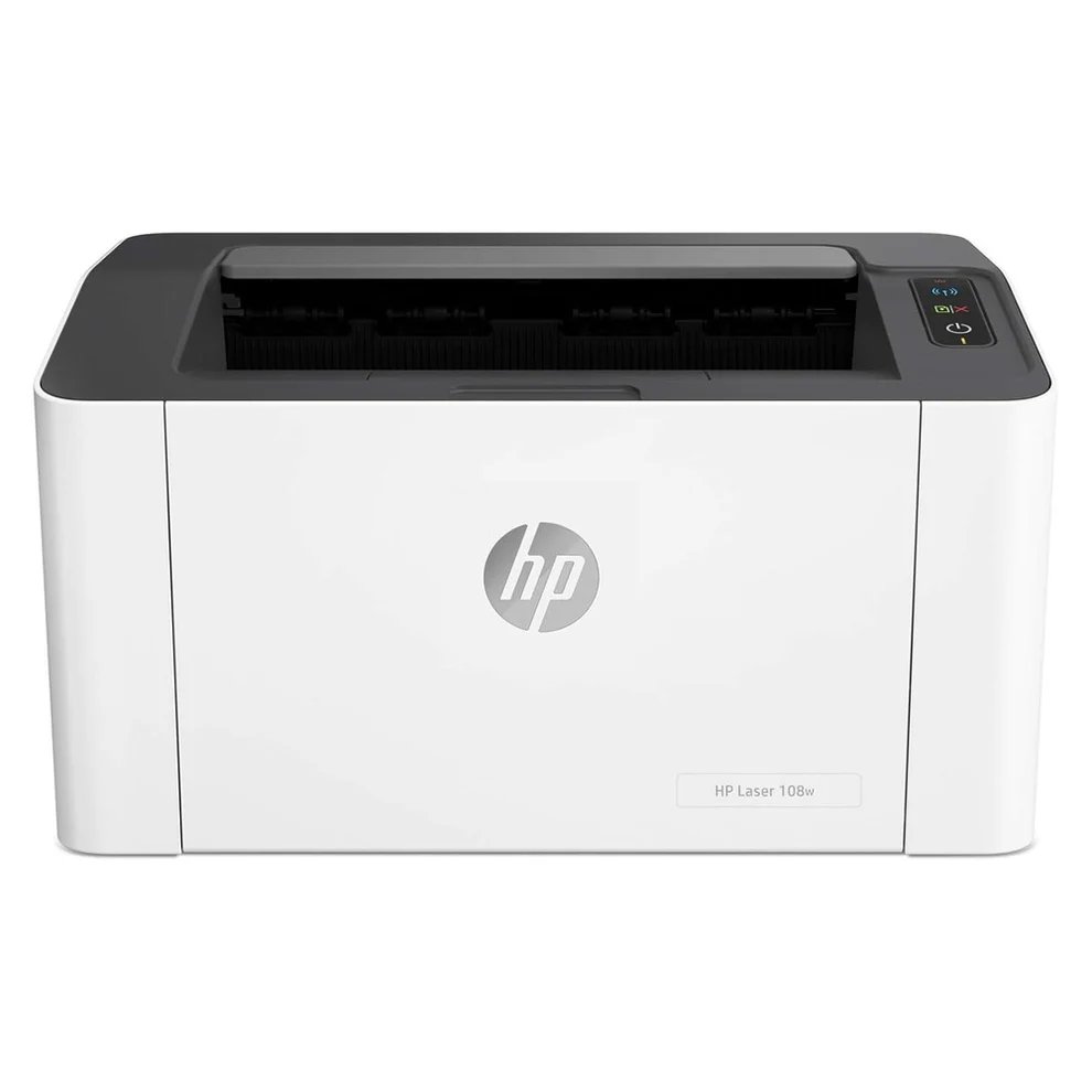 Text: HP Laser 108w Compact Monochrome Laser Printer Front View