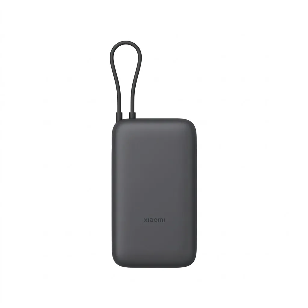 Xiaomi Power Bank 20000 in matte grey finish with integrated USB-C cable