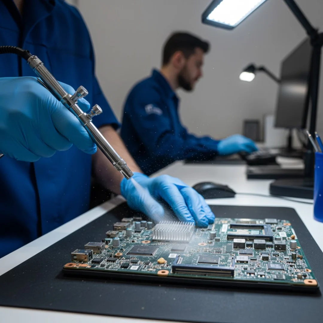 Specialized cleaning of a sticky laptop keyboard and trackpad after a coffee spill.