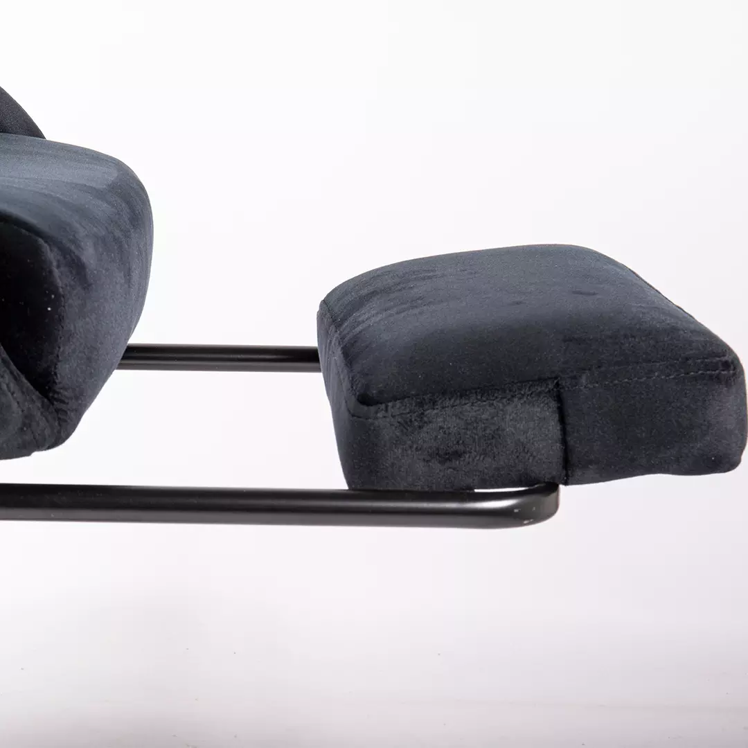 Close-up detail of 3D adjustable armrests and fabric stitching on Boost Ascend Black chair