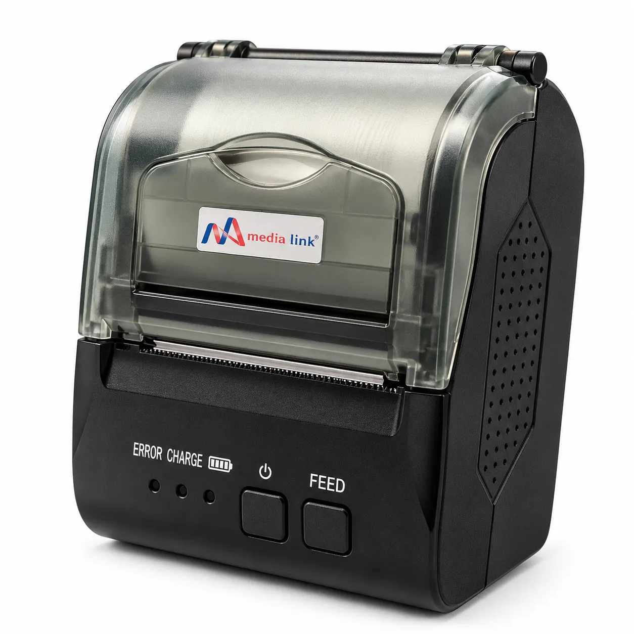 Media Link BT800S Black Thermal Mobile Printer Box Label Details with Android and iOS Support