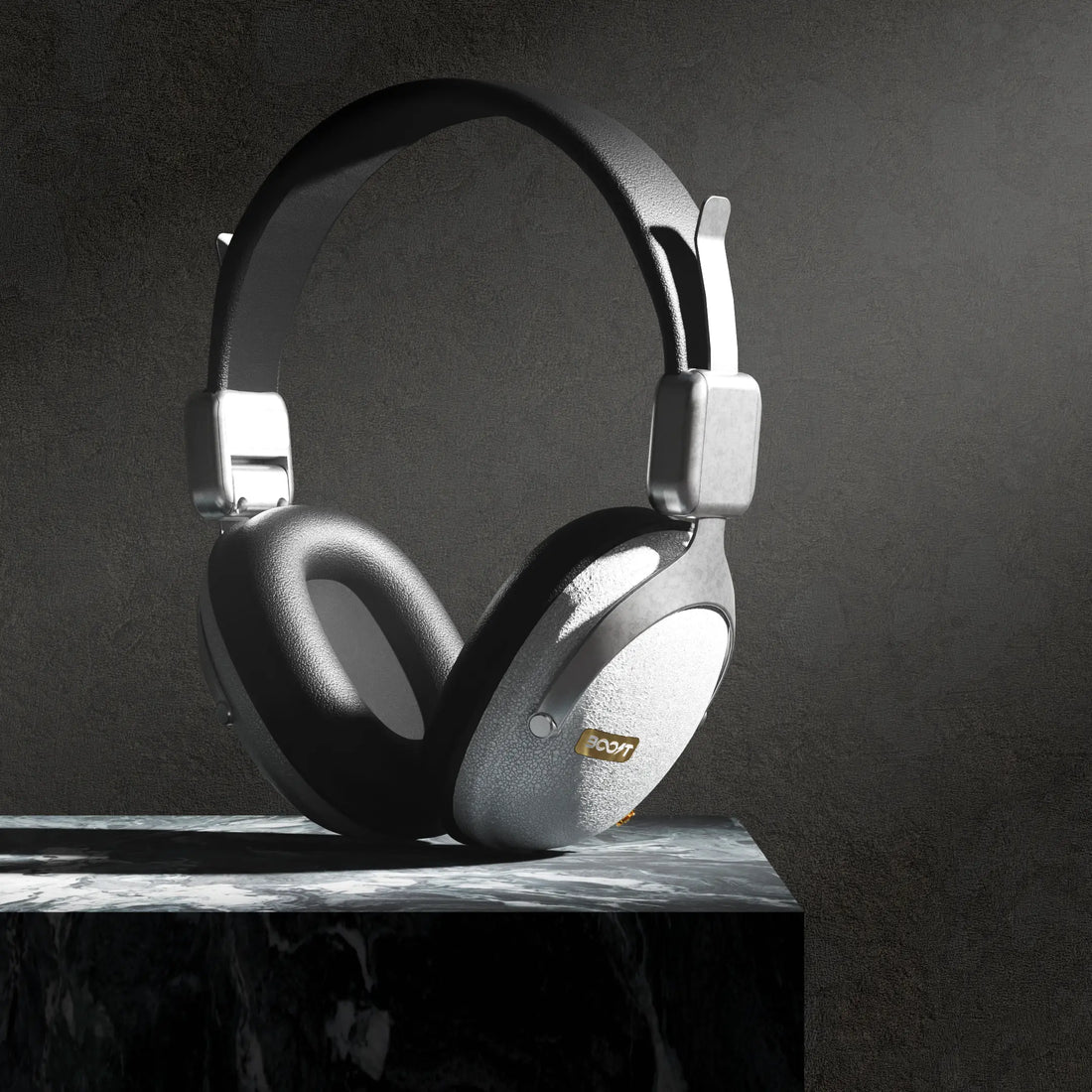 Boost Note retro headphones pk in Silver folded compactly for travel and storage
