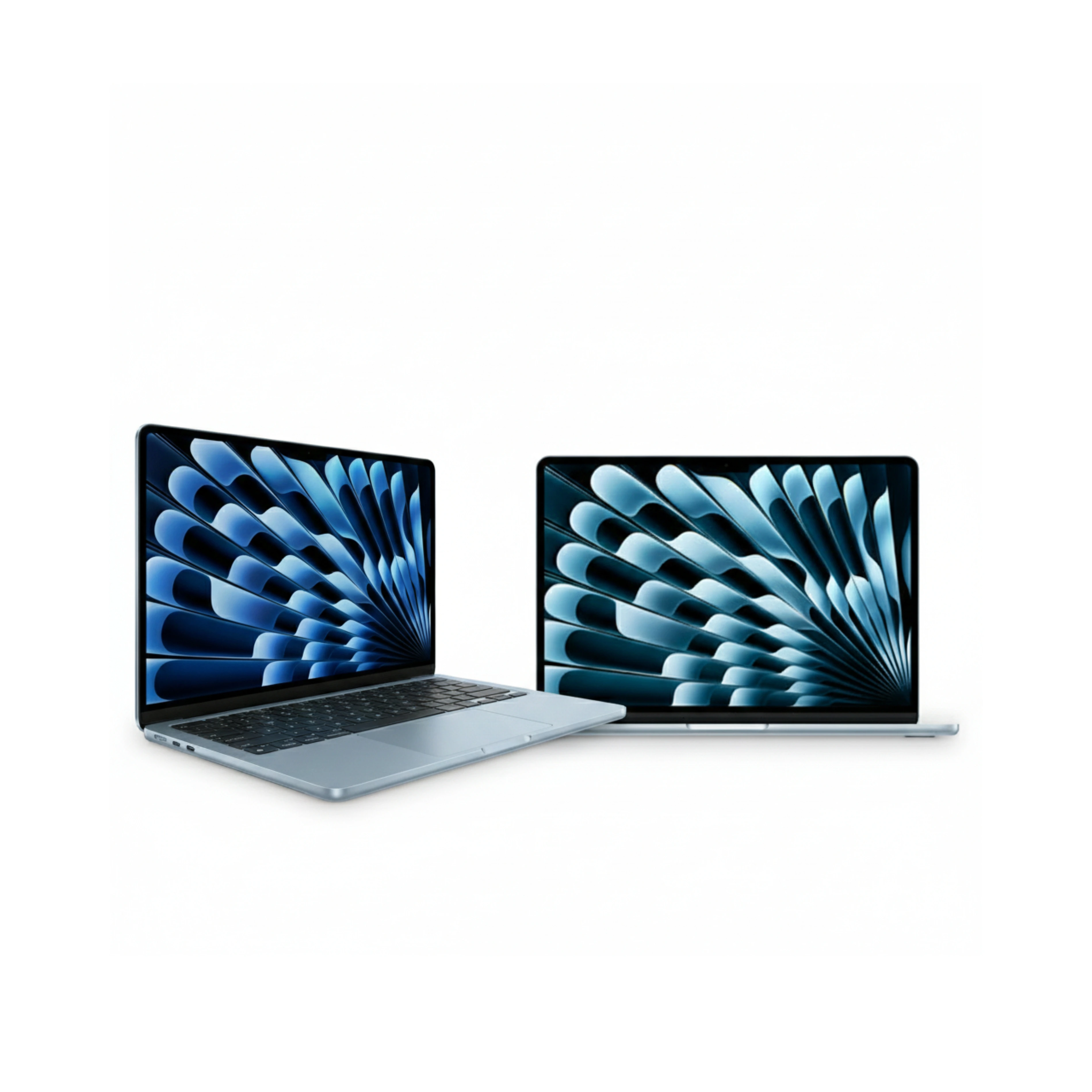 Slim profile of MacBook Air M4 2025 showing MagSafe 3 charging port and Thunderbolt USB-C ports in Sky Blue finish.