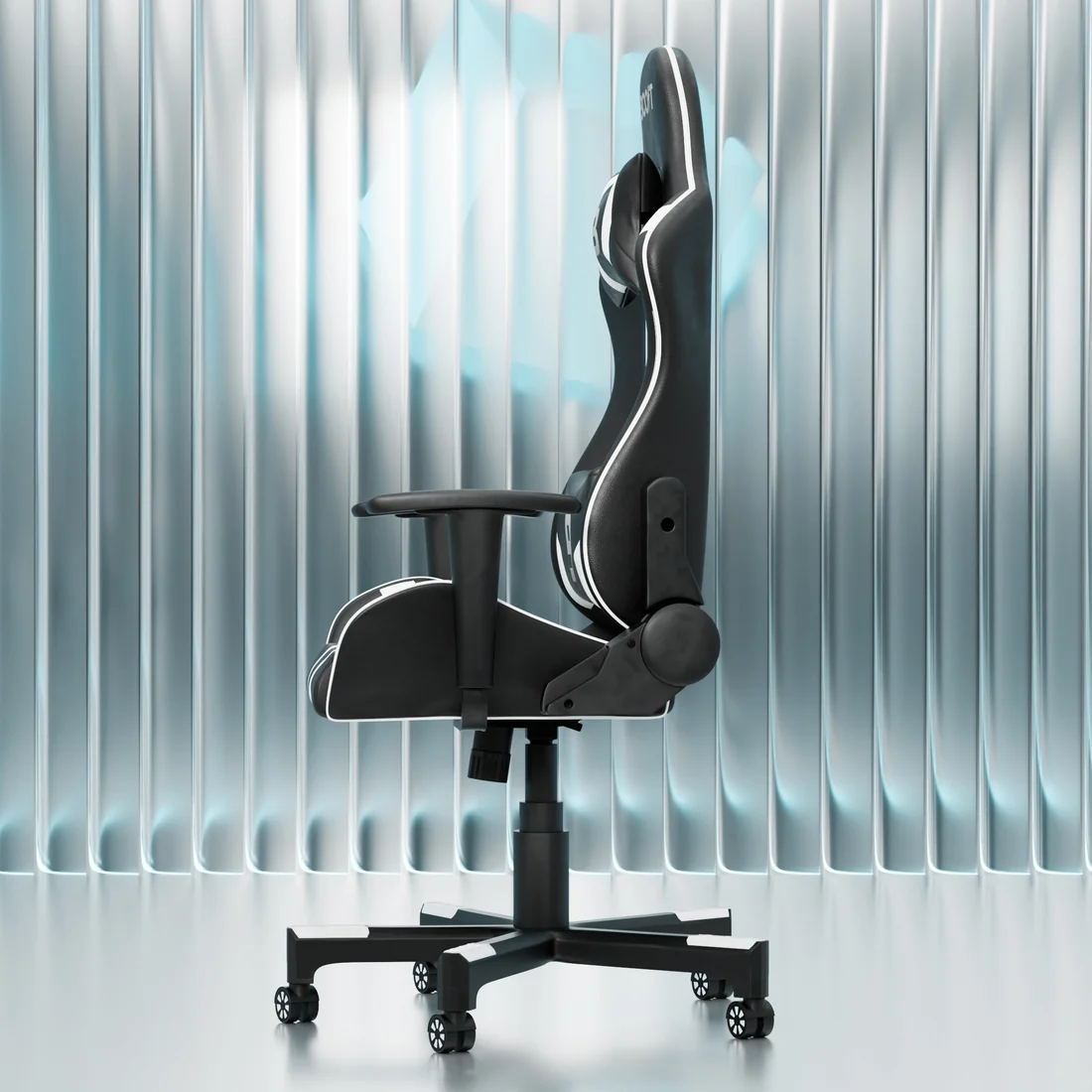 Front view of Boost Impulse White ergonomic chair featuring durable PVC leather upholstery