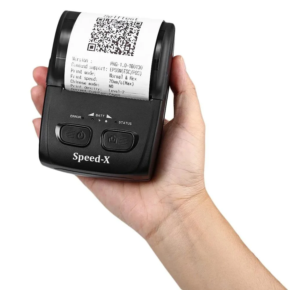 Speed-X BT500M thermal mini printer outputting a wireless mobile receipt
