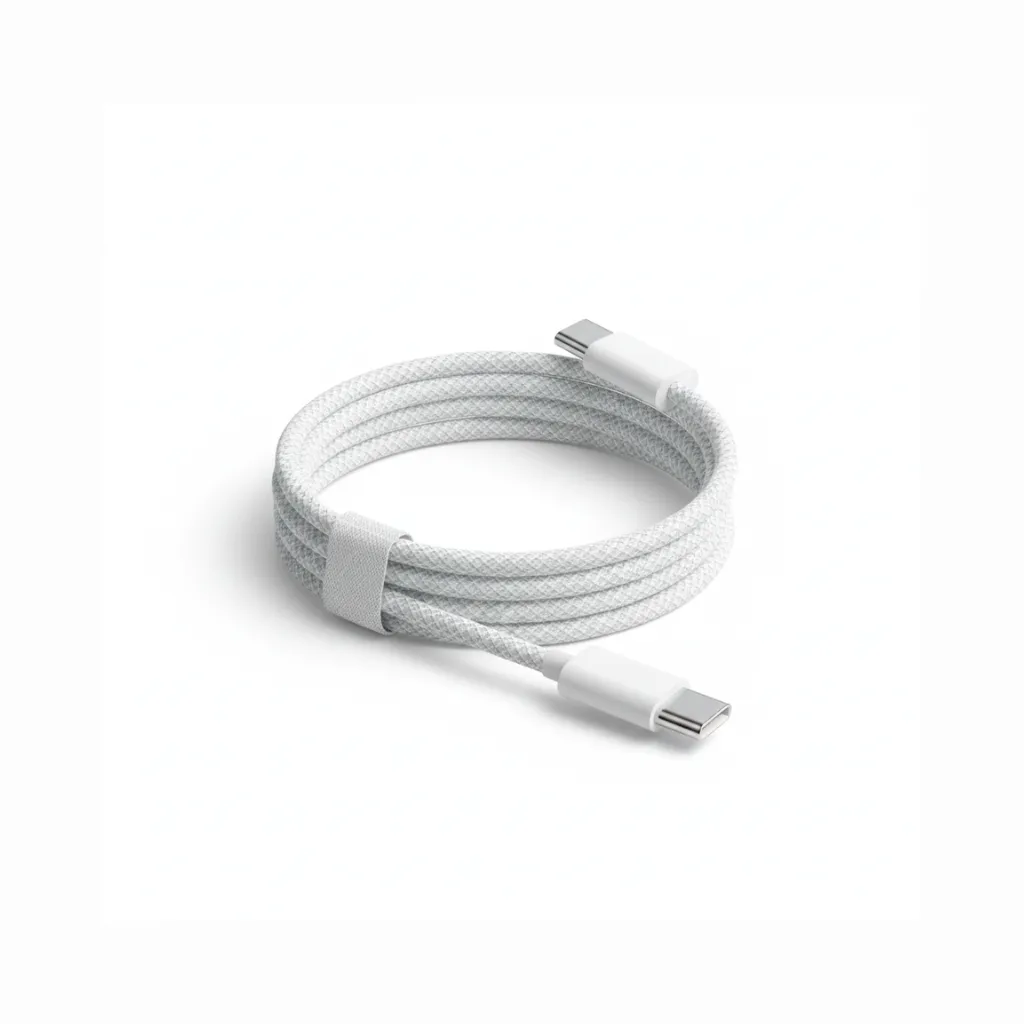 Durable braided nylon USB-C cable design close up