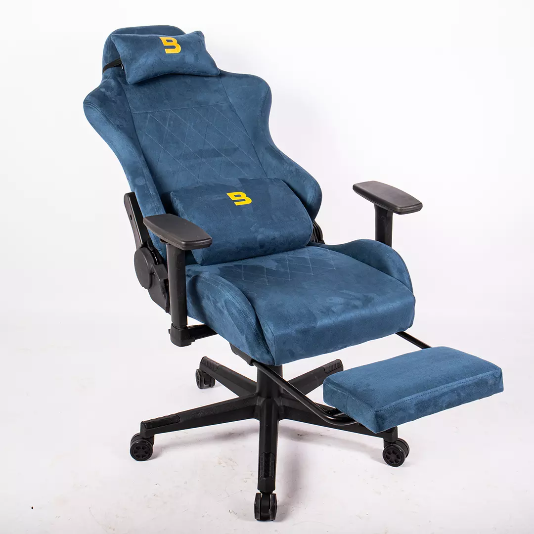 Front view of Boost Ascend Blue ergonomic chair featuring breathable fabric upholstery