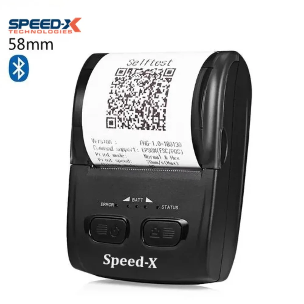 Speed-X BT500M portable mini printer paper bay open for 58mm roll loading