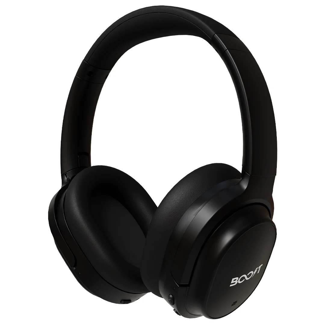 Side view of earcup controls and ANC toggle on Boost Wave Black best wireless headphones
