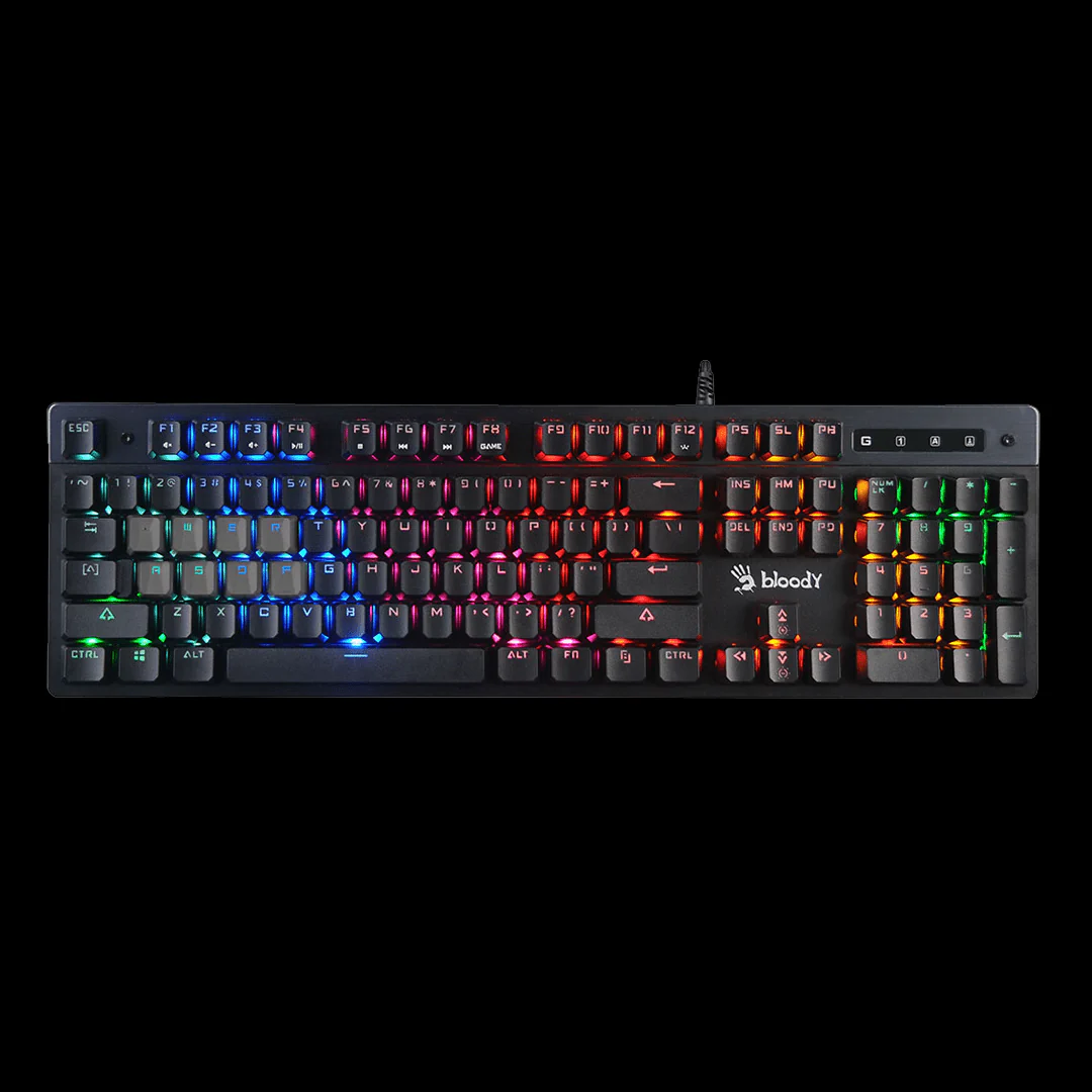 Close-up view of the mecha-like LK optical switch profiles under keycaps showing tactile layout details.