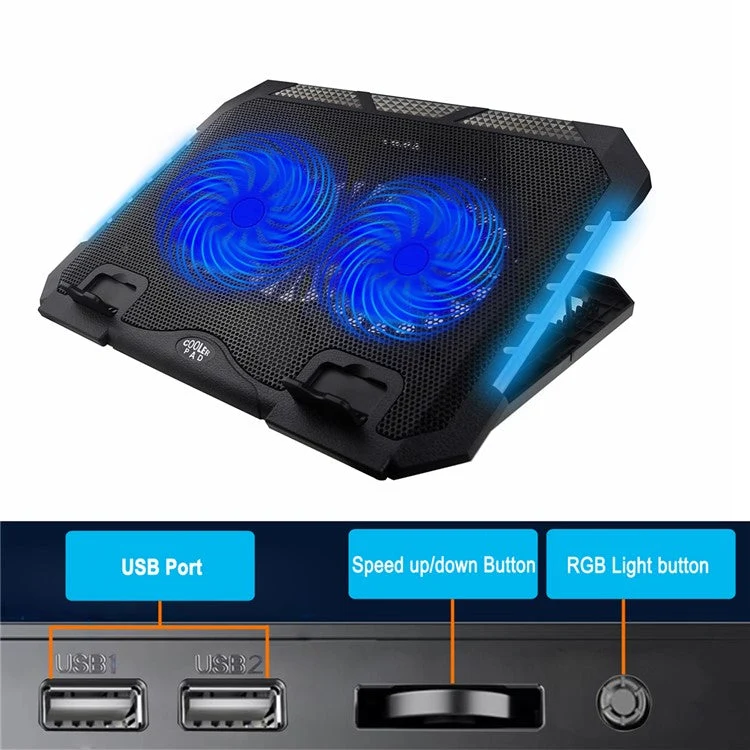 Gaming laptop resting securely on CoolBell CB-900 RGB cooling pad
