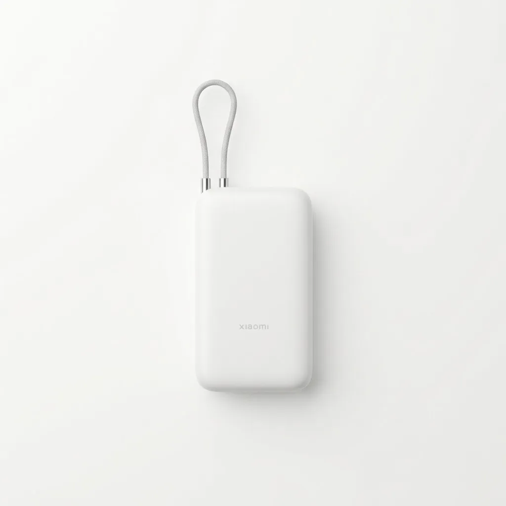 Compact Xiaomi Power Bank 20000 resting beside a laptop and travel passport
