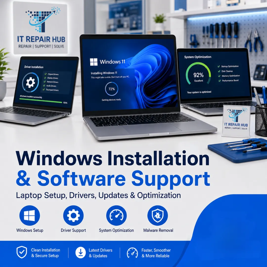 Laptop software setup with Windows driver installation