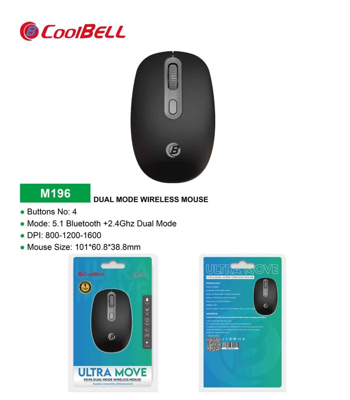 Side angle of CoolBell M196 wireless mouse illustrating sleek profile curvature