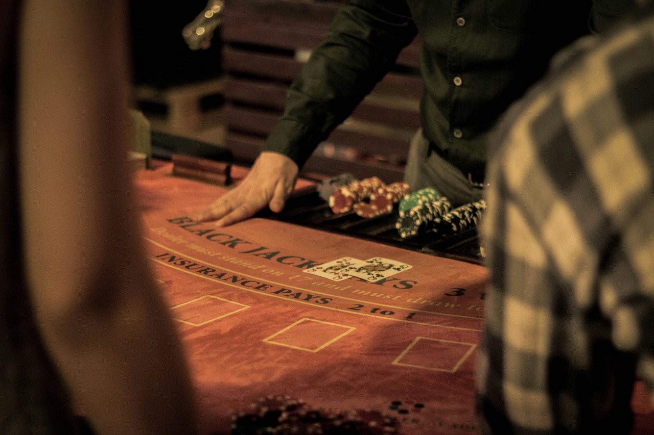 blackjack table with cards