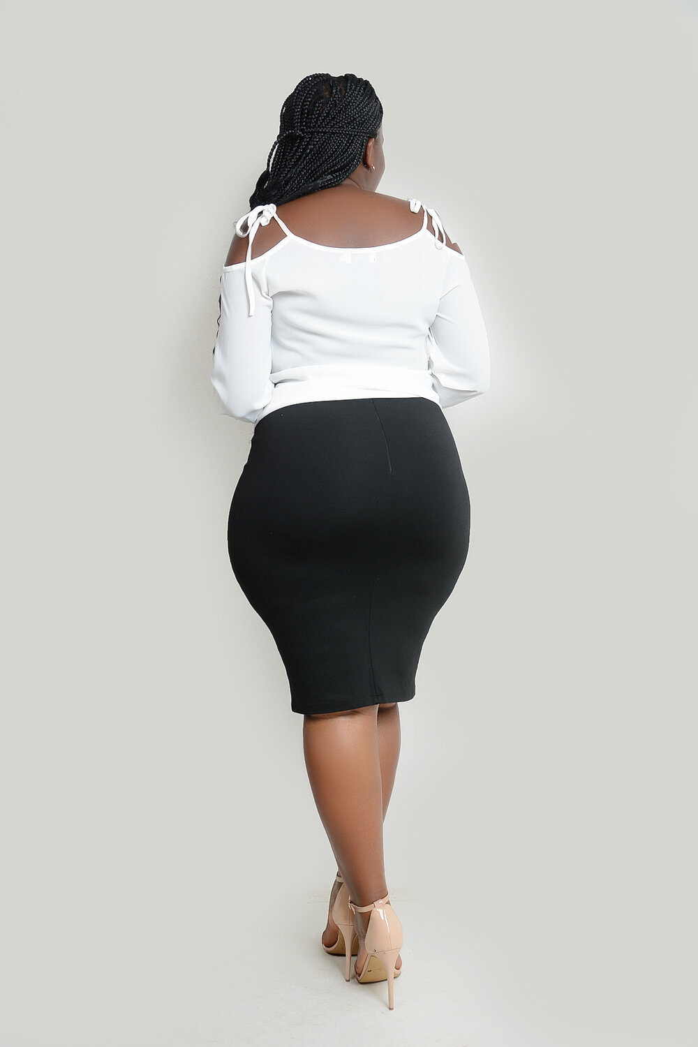 High-Waist Denim Midi Skirt