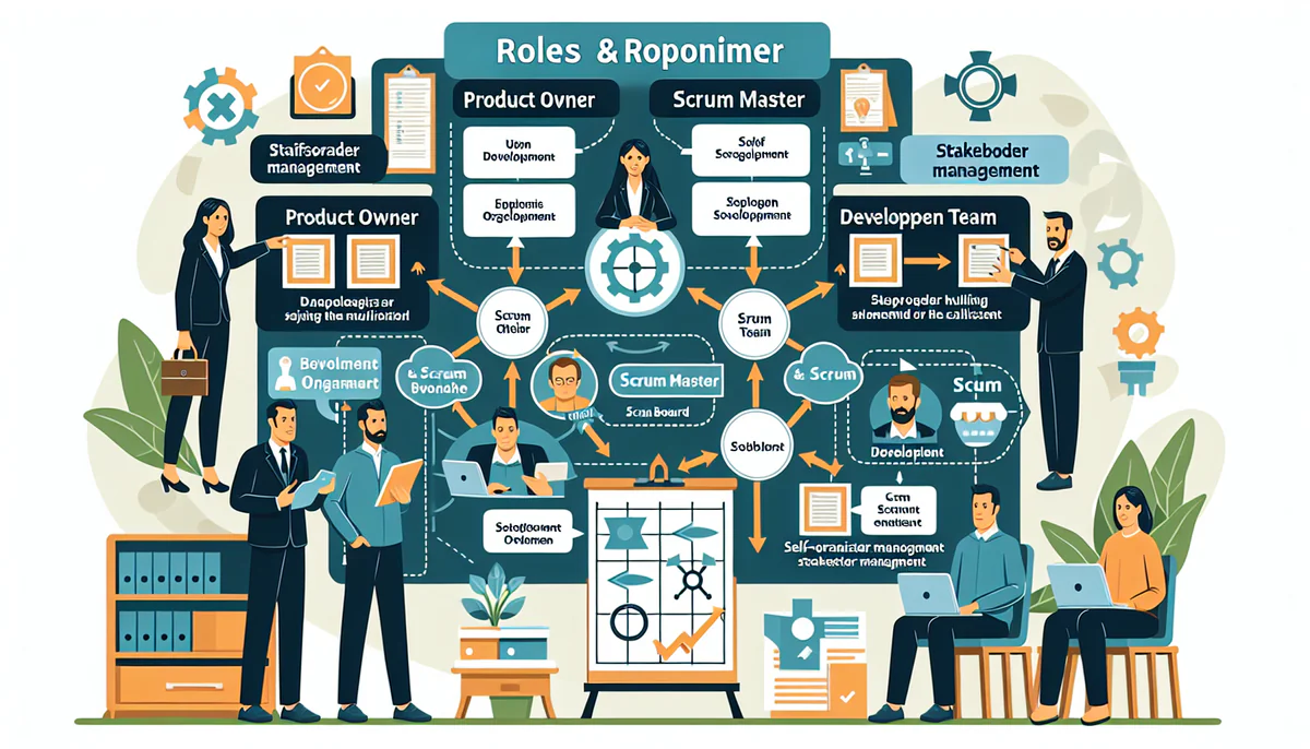 Image illustrating Scrum Rollen und Verantwortlichkeiten im Team in article about scrum projektmanagement