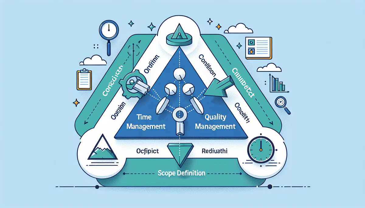 Image illustrating Die drei Säulen des Projektmanagement-Dreiecks im Detail in article about magisches dreieck projektmanagement
