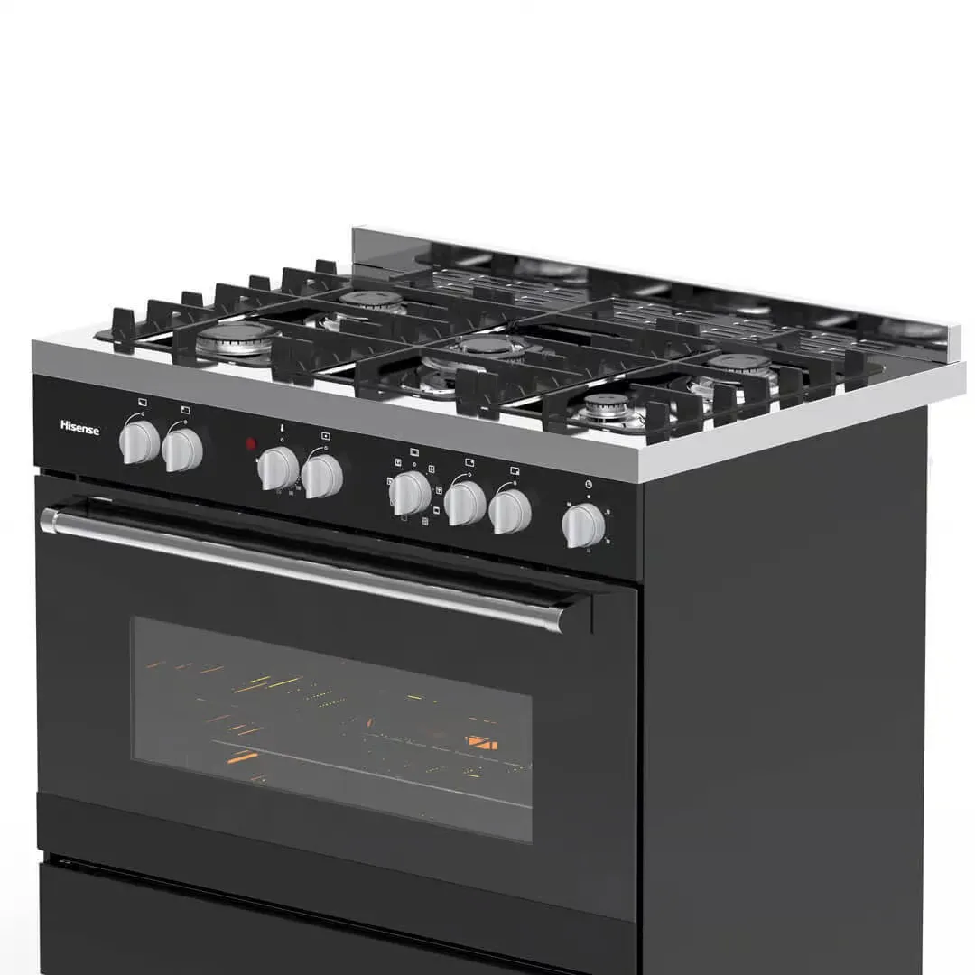 Hisense 90 x 60cm Free Standing Stove | 5 Gas Hobs | Electric Oven & Grill | HFS90GA5EBL