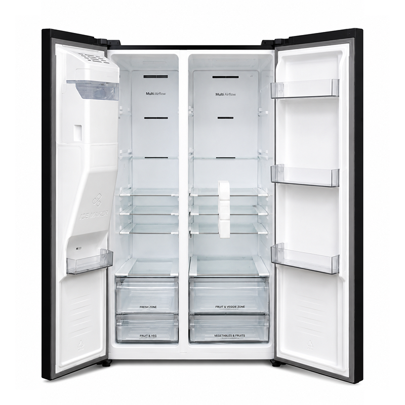 Hisense 500L Side By Side Fridge + Water Dispenser & Ice Maker | No Frost | Black Mirror | RS528P5GB view 2