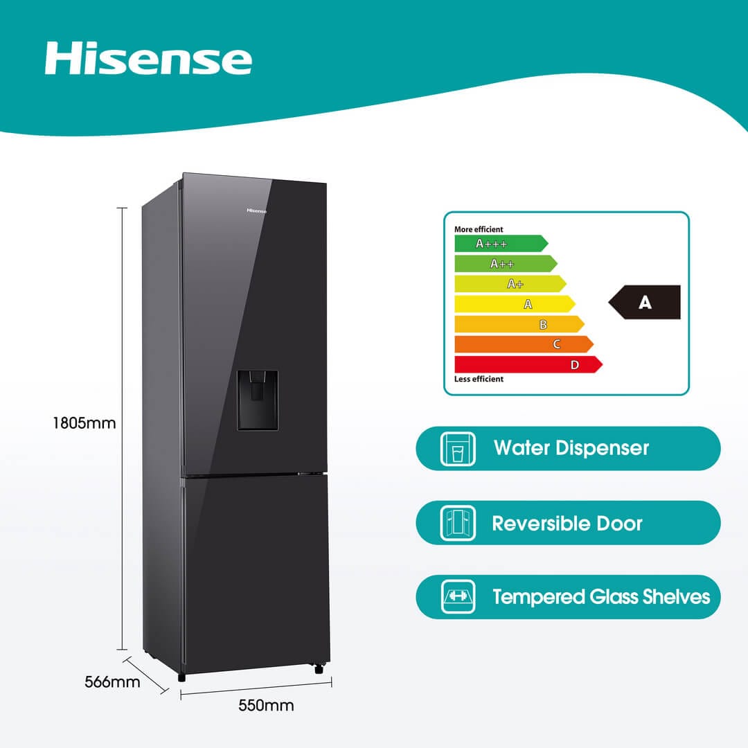Hisense 263L Double Door Fridge + Water Dispenser | Frost | Black Mirror | H370BMIB-WD view 2