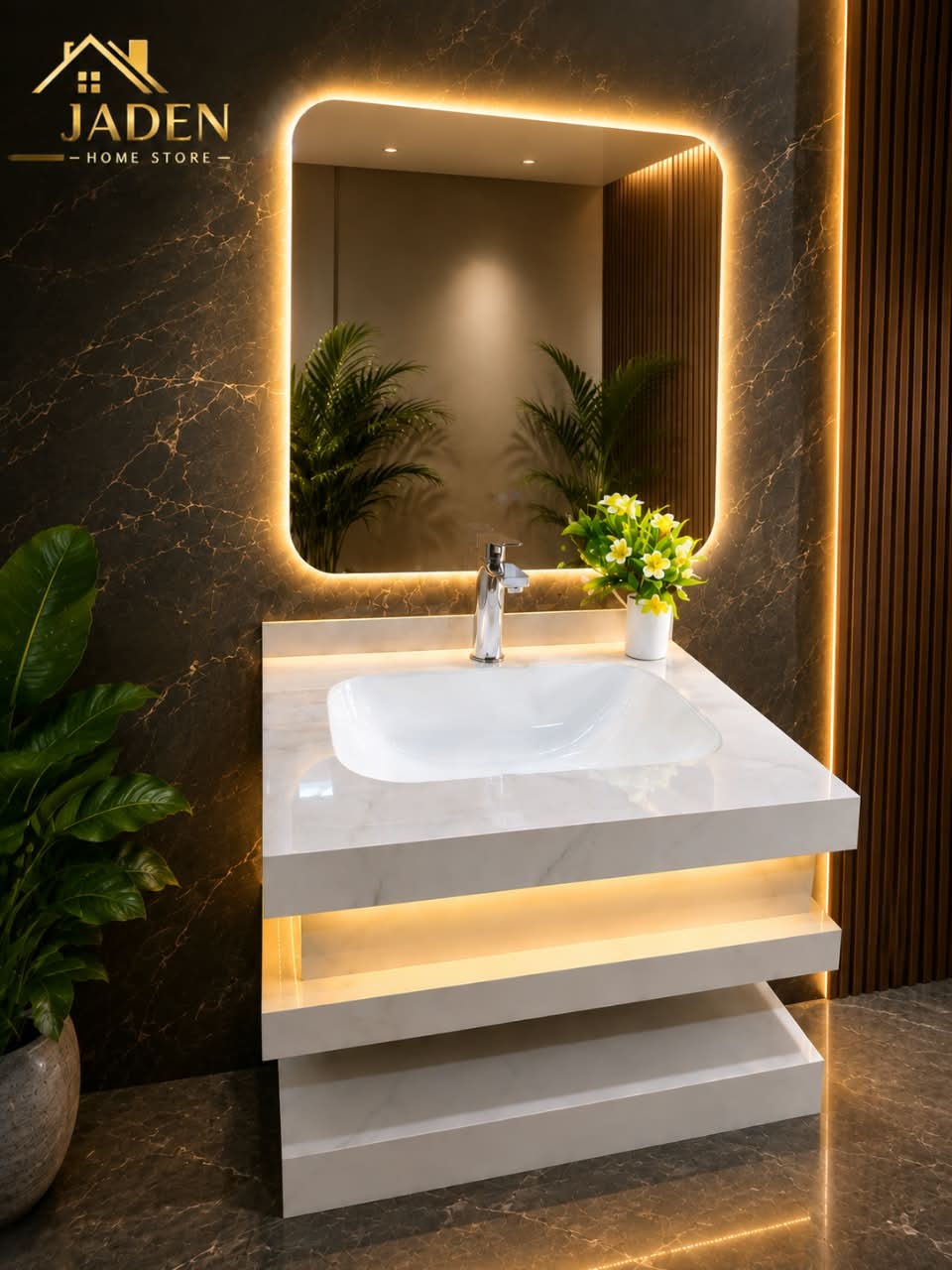 White Marble Single Floating Vanity view 2
