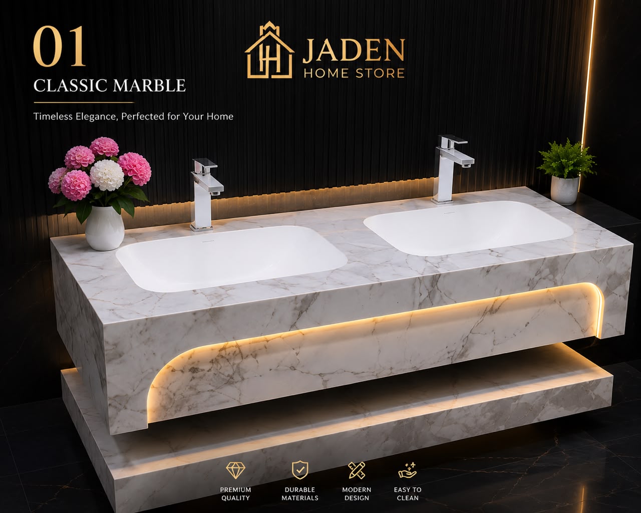 Classic Marble Double Basin Vanity view 2