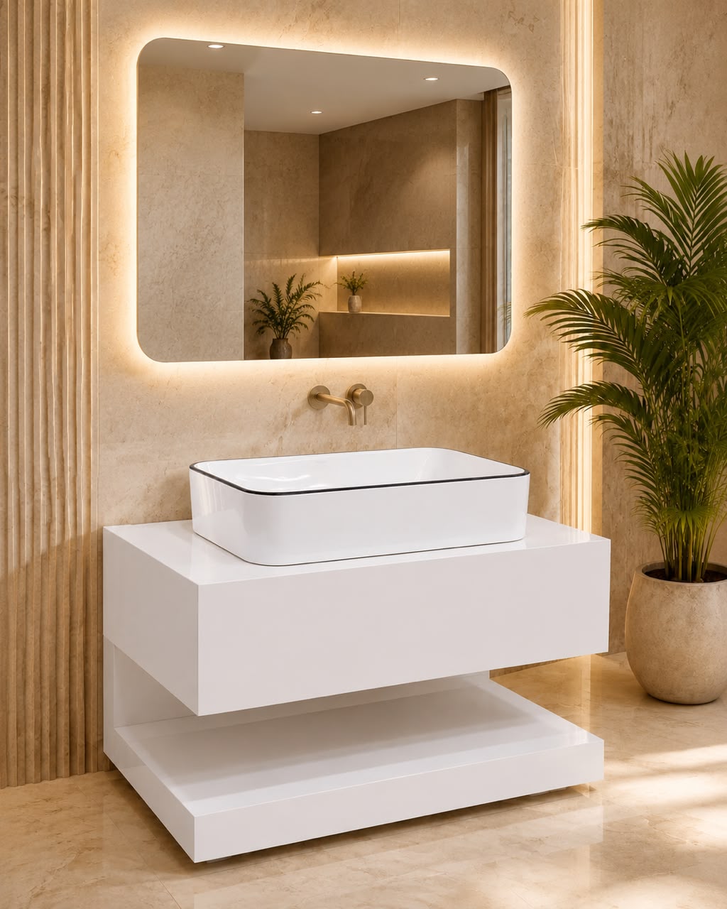 White Marble Single Floating Vanity view 3