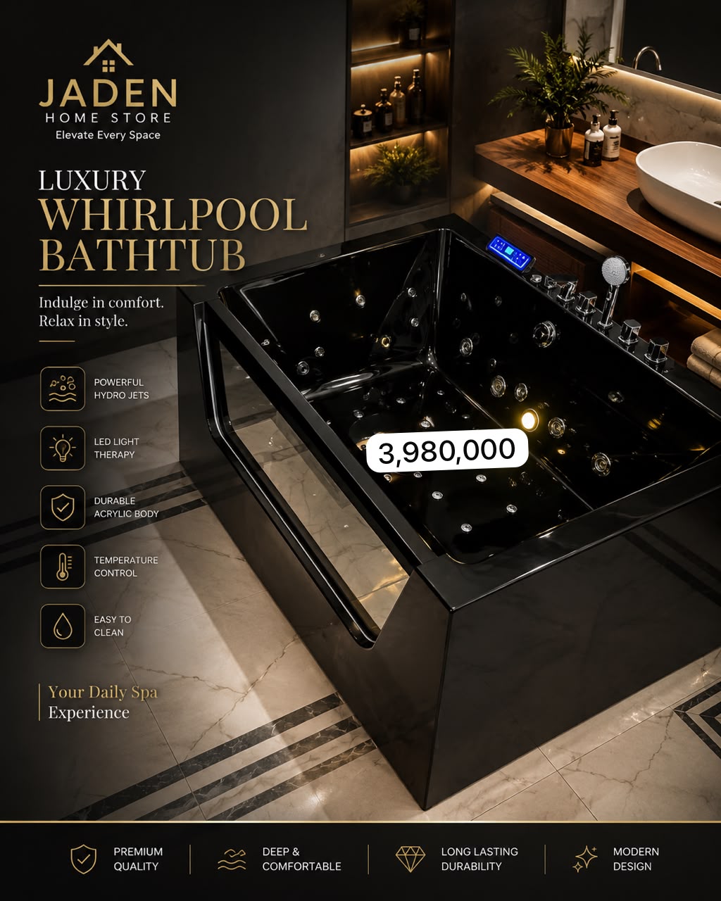 Luxury Whirlpool Bathtub view 2