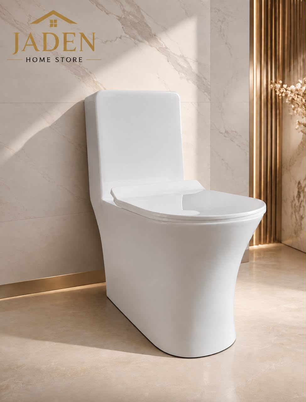 Premium One-Piece Marble-Finish Toilet plain white view 2