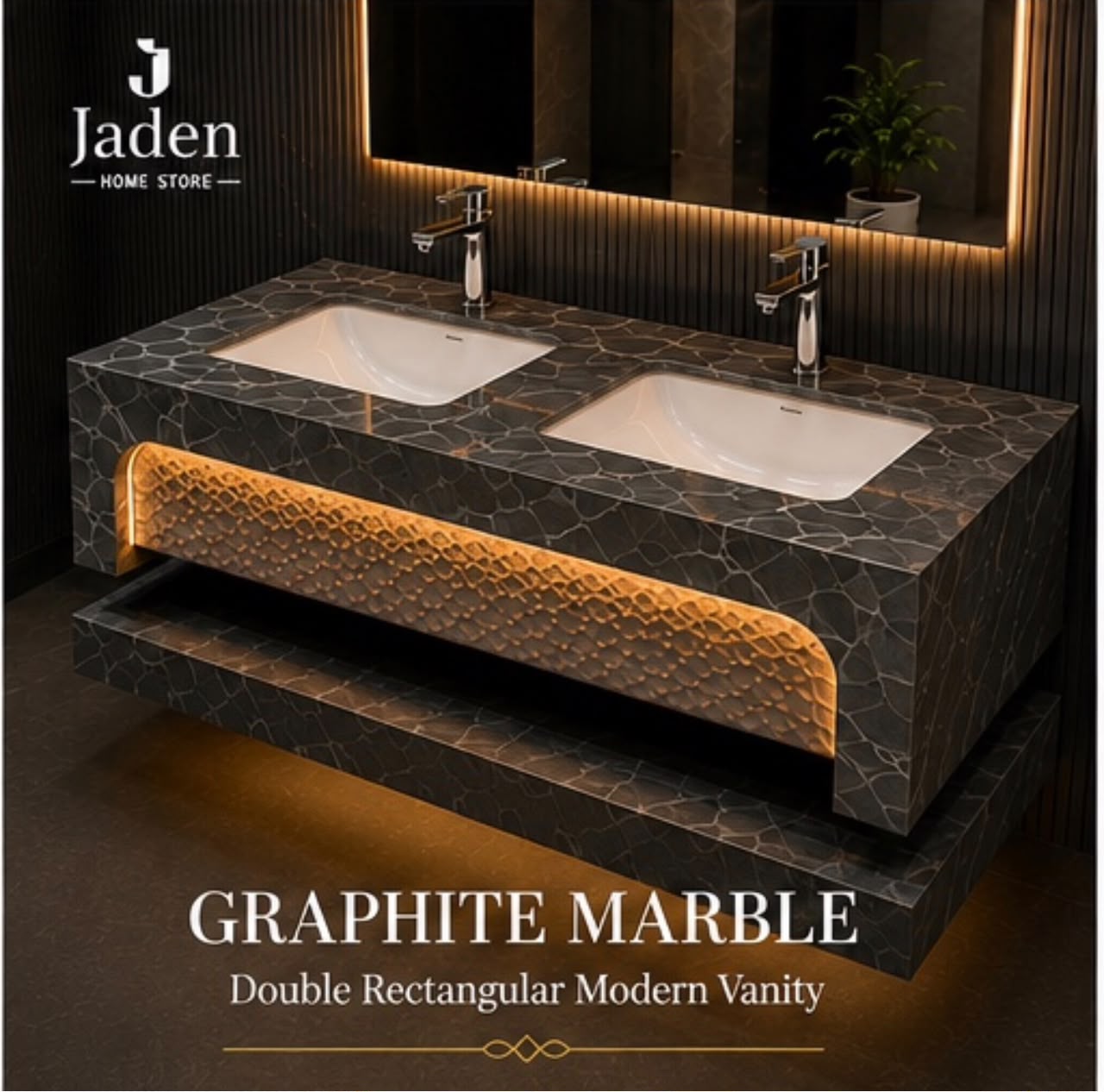 Graphite Marble Double Rectangular Modern Vanity 120cm view 2