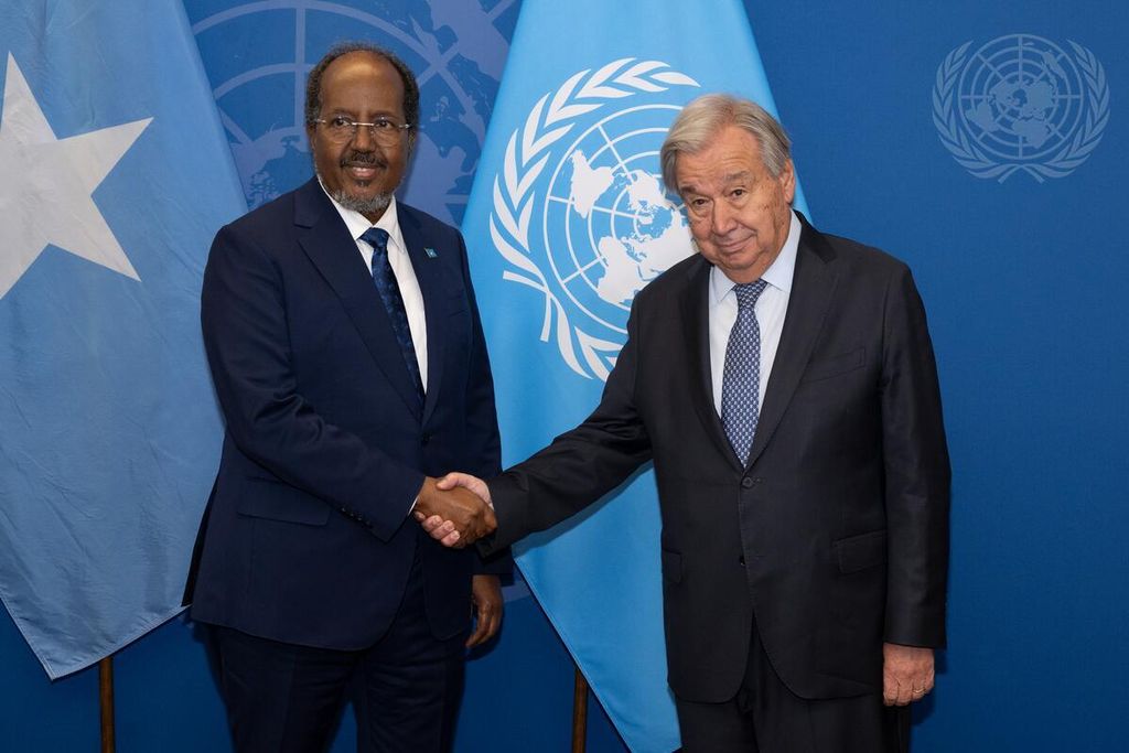 President Hassan Sheikh Mohamud meets UN Secretary-General Antonio Guterres to discuss AUSSOM support, New York, Sep 24, 2026