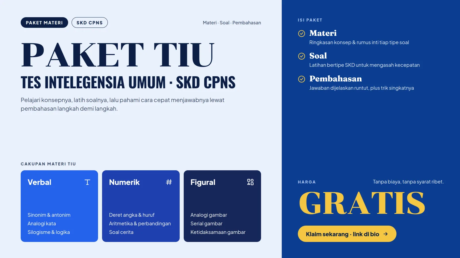 DOWNLOAD GRATIS !!! Paket TIU SKD CPNS + TIU SEKDIN: Materi, Soal, dan Pembahasan