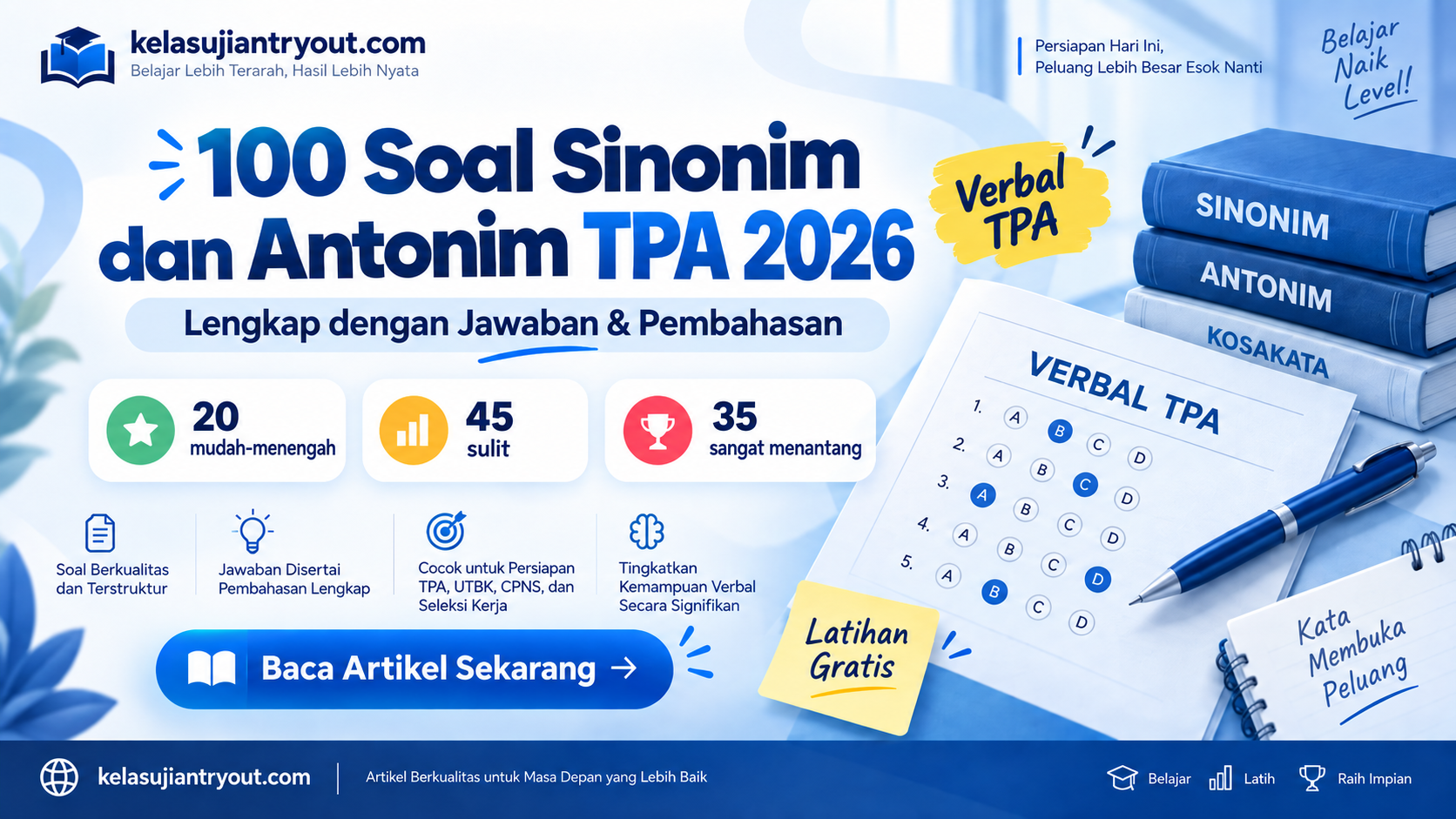 100 Soal Sinonim dan Antonim TPA 2026 + Pembahasan