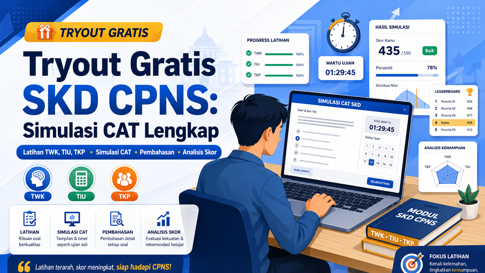 Tryout Gratis SKD CPNS: Simulasi CAT Lengkap TWK TIU TKP SKD CPNS