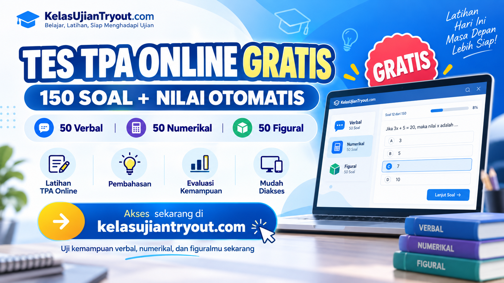Tes TPA Online Gratis 150 Soal – Verbal, Numerikal & Figural + Nilai Otomatis