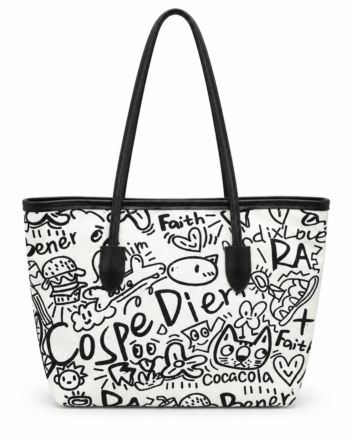 VYNA Doodle Tote Bag — Black & White