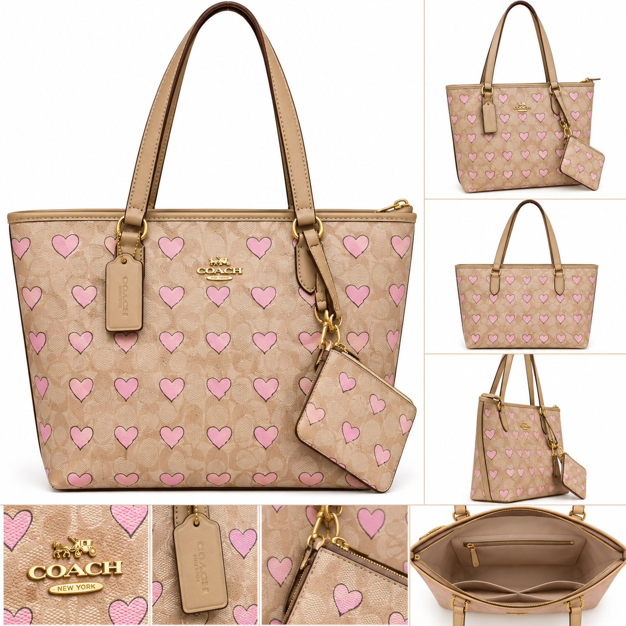 Coach Pink Heart Handbag + Mini Pouch