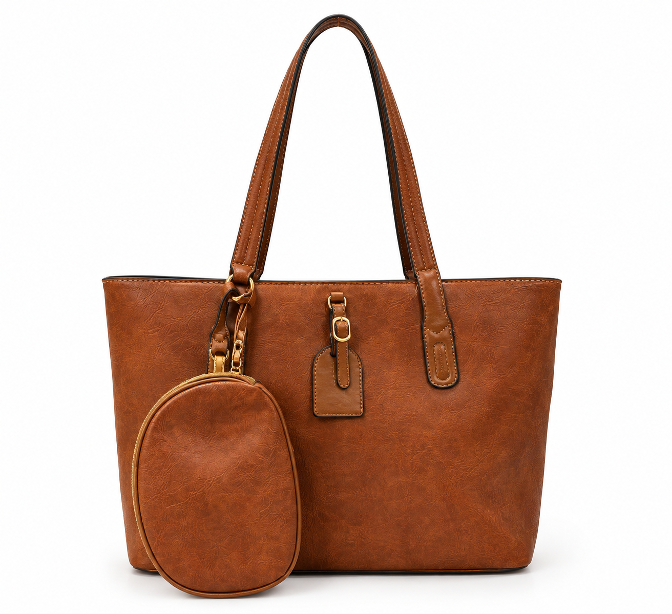 Brown Classic Handbag + Mini Pouch